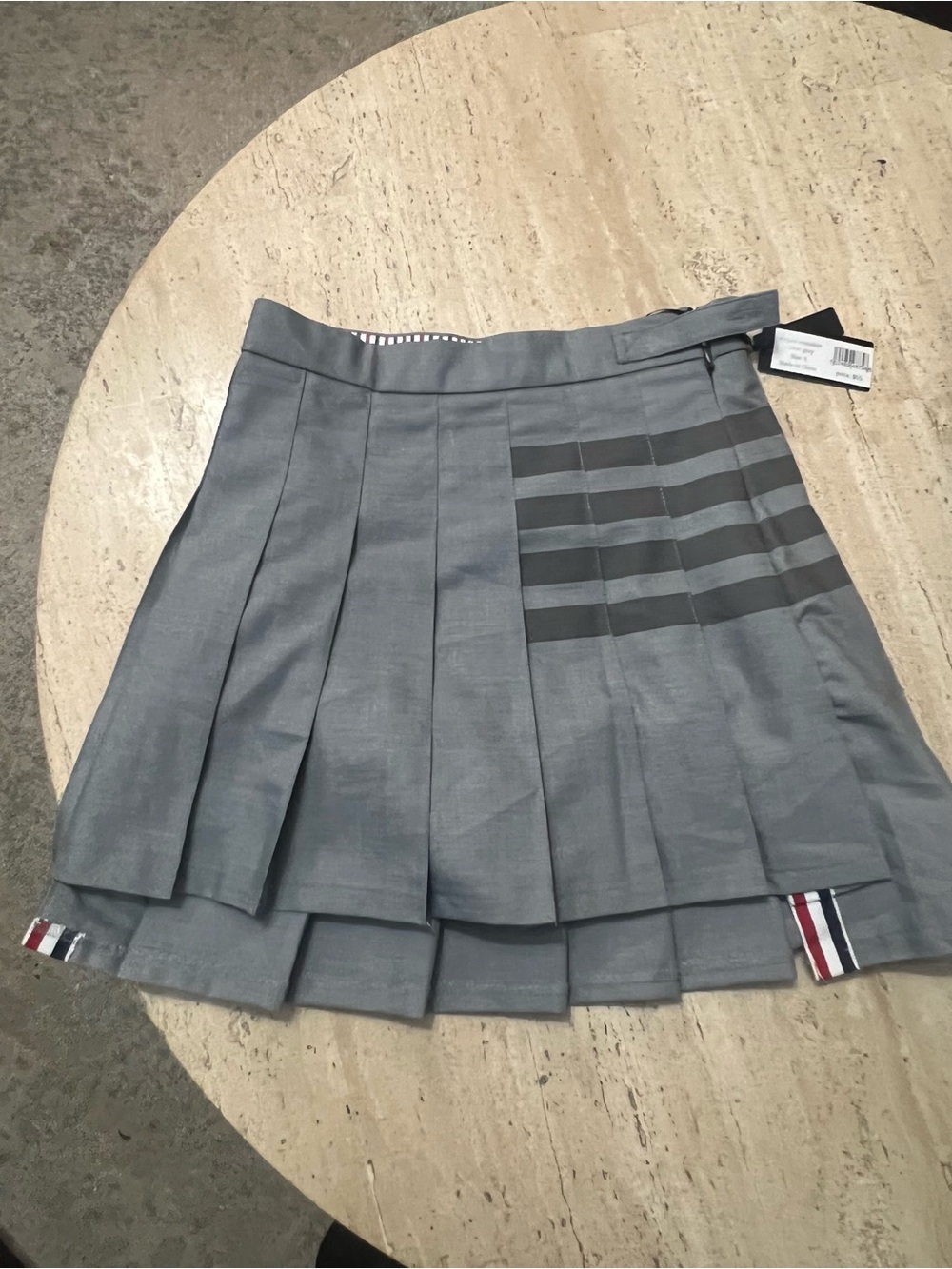 nOir Jewelry Gray Pleated Circle Skirt with Stripe Accents